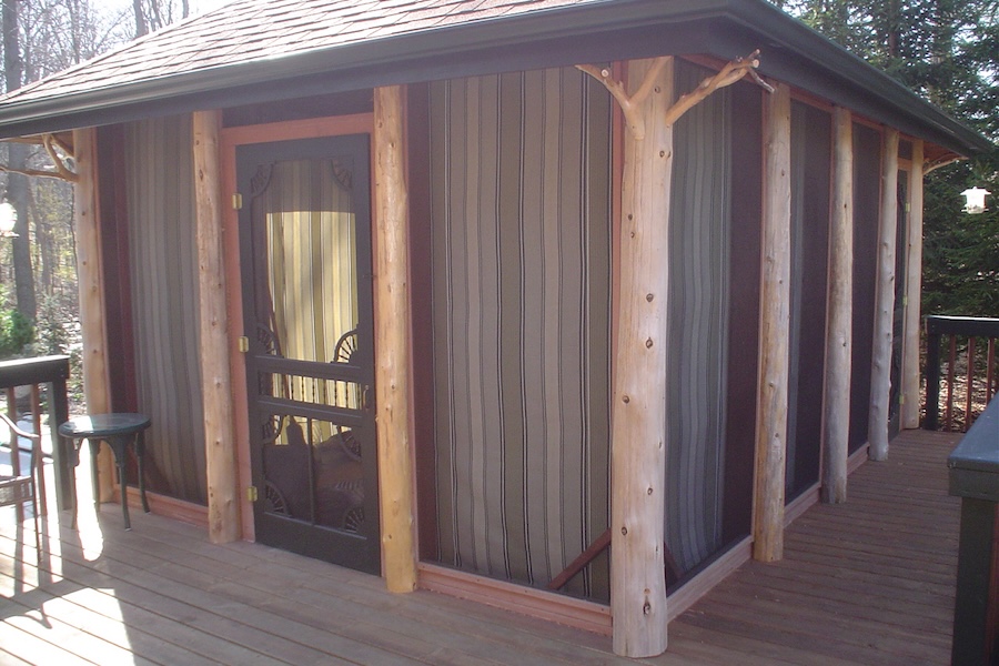 cedar log post on patio