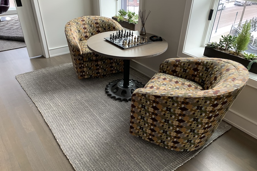 Round cafe table with chess board