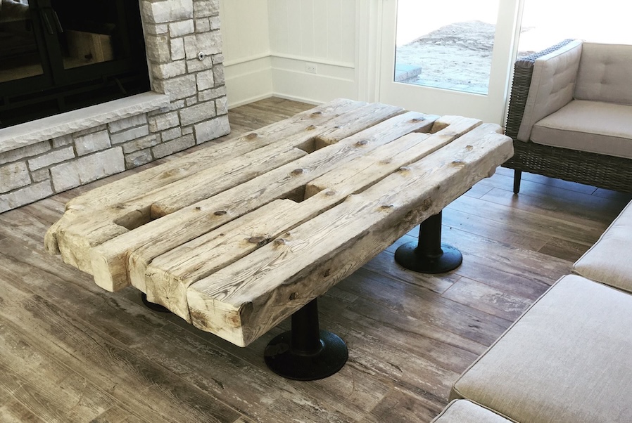 Coffee table made of shipwrecked planks