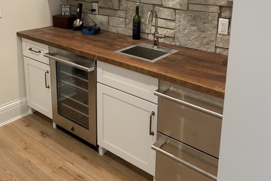 wood countertop on bar