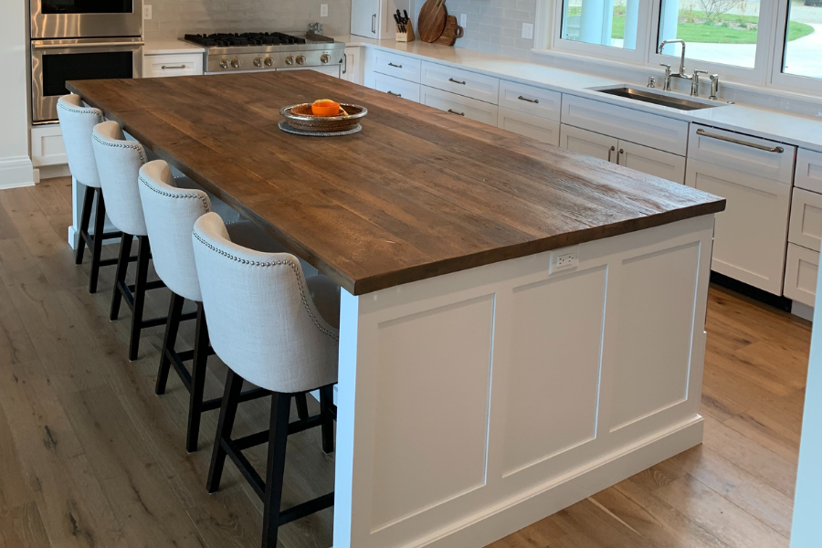 Wood countertop on kitchen island