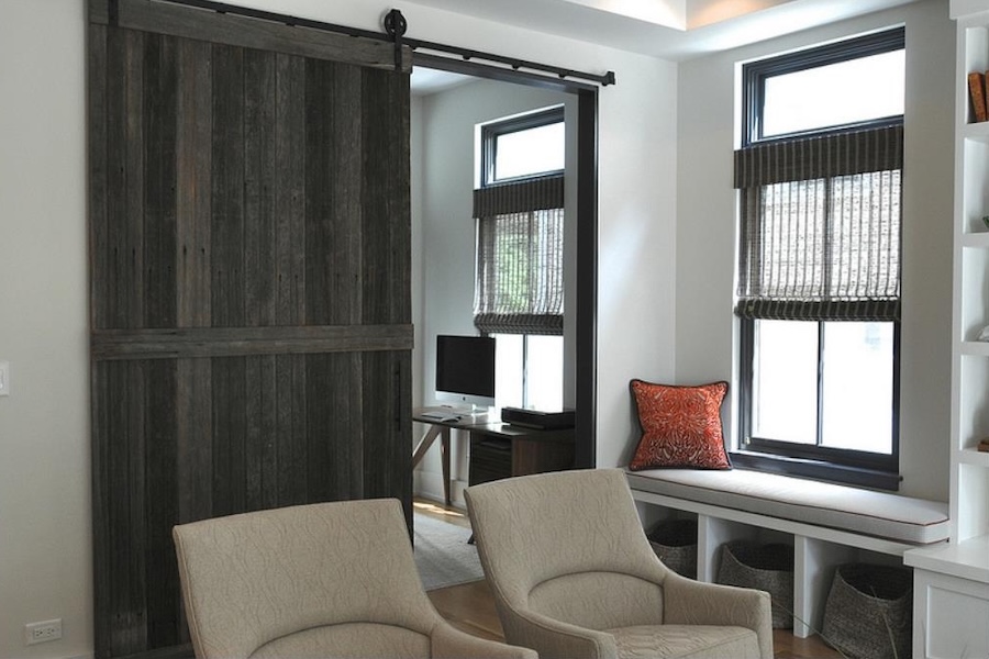 Gray sliding barn door
